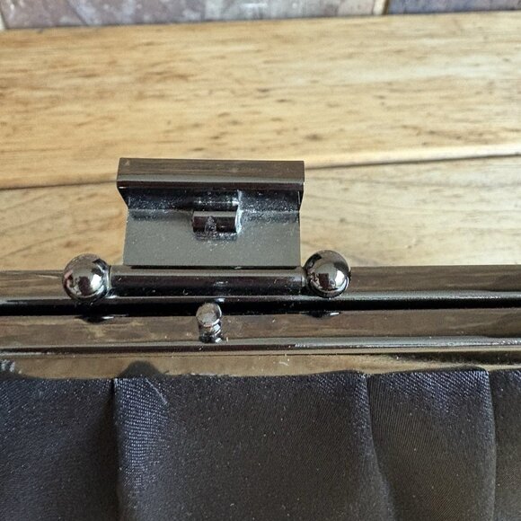 Gunne Sax Jessica McClintock Black Satin Evening Bag with Gun Metal Chain NWT - Picture 8 of 15